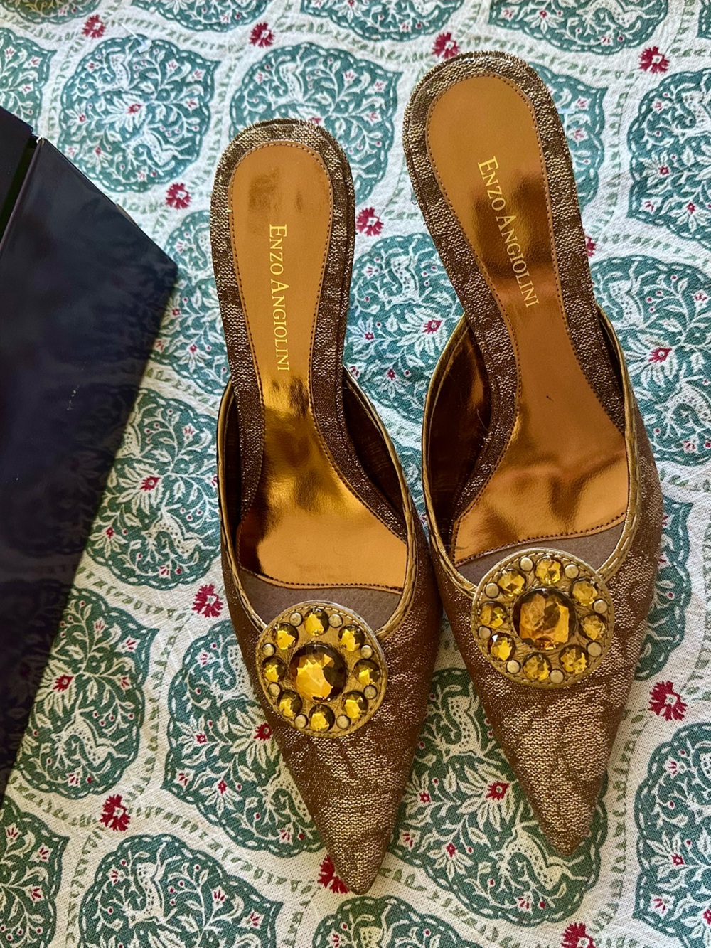 Enzo Angiolini Metallic Golden Brown Jewel-Accent Heels